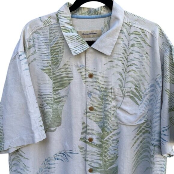 Tommy Bahama Vintage Silk Mens Tropical Leaf Print Athleisure Button-Up Shirt L - Picture 2 of 10